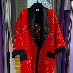 Rose Satin Robe Kimono Size Large Reversible Unisex